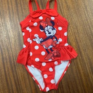 Disney Red and White Polka Dot Minnie Mouse toddler Swim One Piece